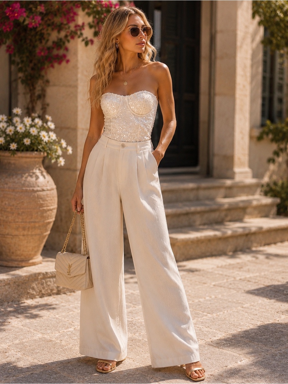 Zara Sequin Corset Top NWT | Champagne Strapless Bustier